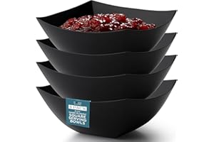 Posh Setting - Black Plastic Serving Bowls for Party (8oz - 4 Pack) Square Bowls, Disposable Chip Bowls, Candy Bowls for Party Table, Salad & Fruit Bowls for Party, Candy Containers for Candy Buffet