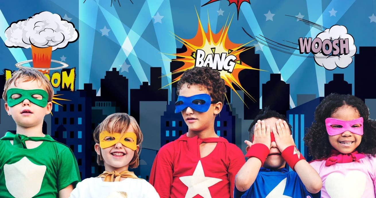 Superheroes Theme Party Photography Backdrop with Props. Super Hero Cityscape Photo Booth Background for Kids Party Birthday Wall Decorations - Image 5
