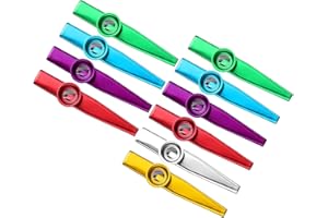 Amaezorx 10 Pack Metal Kazoos with 10 Extra Diaphragms – Professional Musical Kazoo for Ukulele, Violin, Guitar & Piano – 6 C