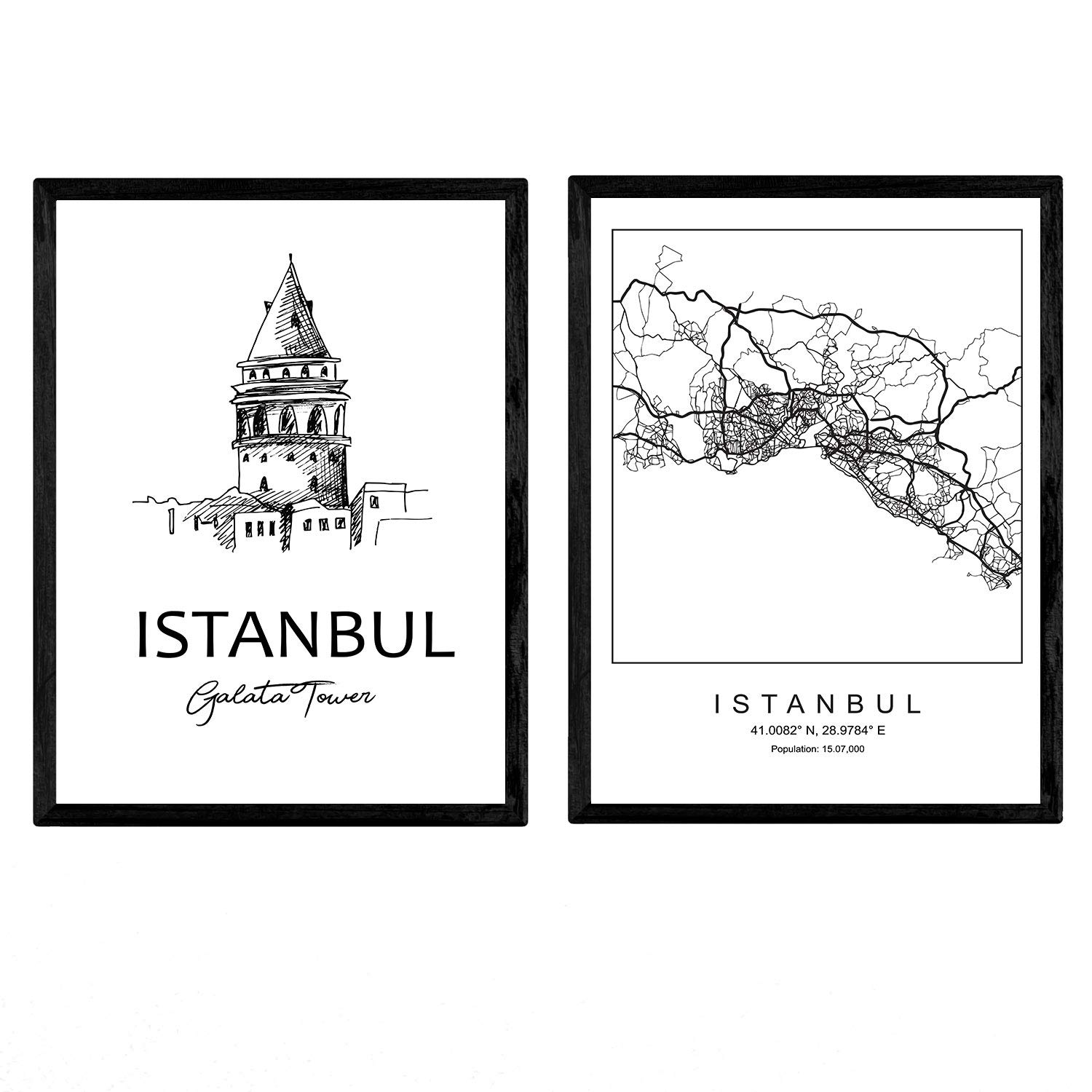 Nacnic Pack posters Istanbul - Galata Tower. Sheets with monuments of cities. A3 size
