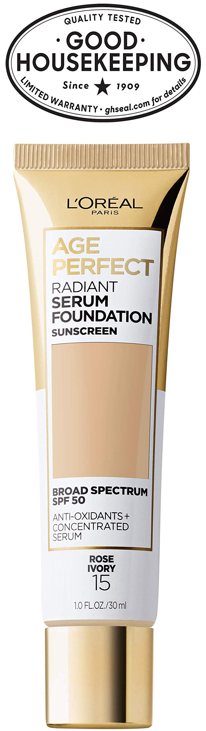 L'Oreal Paris Age Perfect Radiant Serum Foundation with SPF 50, Rose Ivory, 1 Ounce