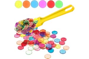 TCOINERY Bingo Chips Set-Magnetic Wand & 100 Counting Chips-6 Colors Transparent Plastic Markers for Family School Learning Game Zoom Bingo and Pokeno Nights
