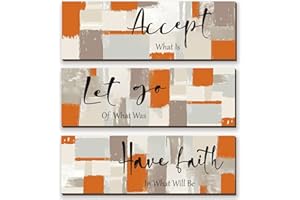 ZINYAZHE ZHIYAZHE 3 Pcs Orange Bathroom Decor Bathroom Wall Art Modern Orange and White Painting Art Abstract Bathroom Wall Art Accept Let Go Have Faith Positive Rustic Wood Plaque for Home Bedroom (Orange)