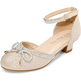 DREAM PAIRS Girls Dress Shoes Closed Toe Low Heels Ankle Strap Pumps for Toddler Little Big Kid Flower Party Wedding Princess