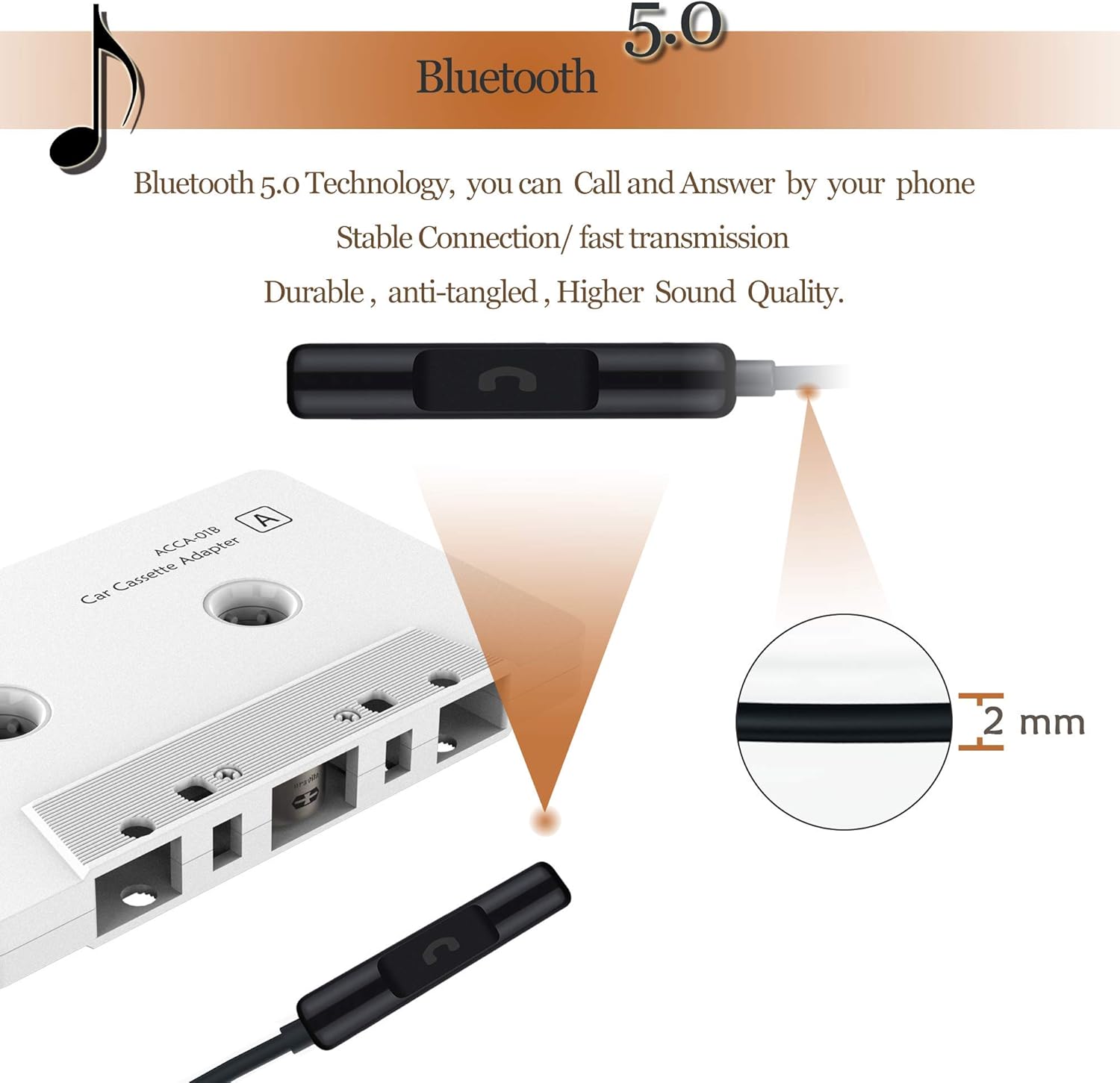 Arsvita Car Audio Bluetooth Cassette to Aux Receiver, Tape Desk