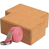 Volcano Cork Yoga Block 2 Pack Set and Yoga Strap Set -Cork produced in Portugal, 9"x6"x4" Yoga Blocks Non-Slip&Anti-Tilt for