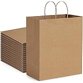 BagDream 10x6.75x12 100Pcs Brown Paper Bags with Handles Bulk, Kraft Shopping Merchandise Retail To Go Bags for Takeout Containers, Wider-gusset Recycled Paper Gift Sacks