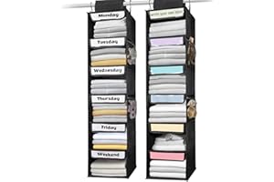 AELS 6-Shelf Weekly Clothes Organizer Set of 2, Hanging Closet Organizer for Kids & Adults, Monday Through Friday with Visual Label, Prepare & Organize Clothing, Shoes & After School Activities