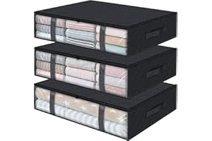 StorageRight Storage Bins Clothes Storage, Foldable Blanket Storage Bags, Under Bed Storage Containers for Organizing, Clothing, Bedroom, Comforter, Closet, Dorm, Quilts, Organizer, 3-Pack Black