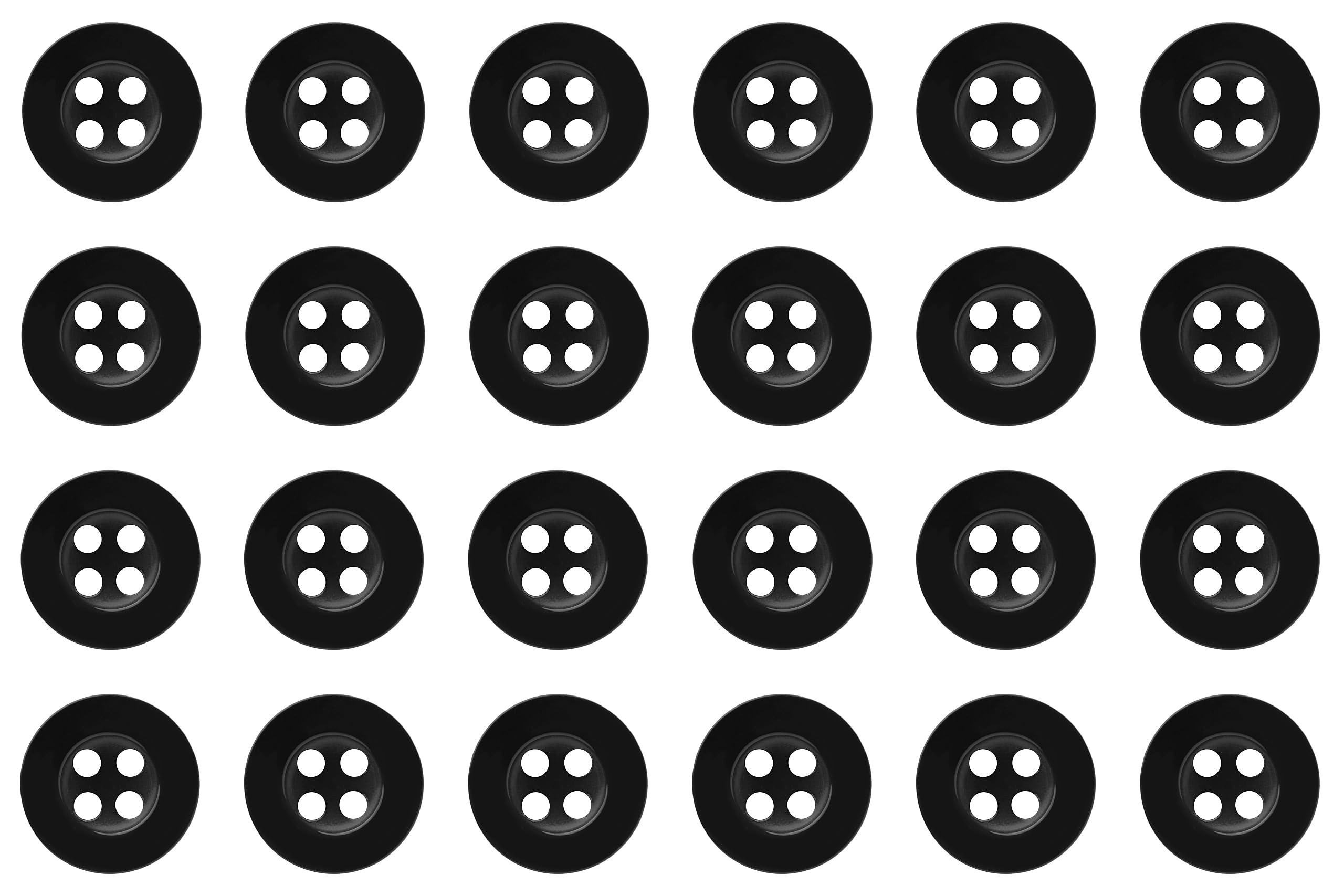 Pack of 24 Black 11mm Round Sew On Plastic Buttons for Shirts Blouses Pearlescent Flat 4 Holes 18L