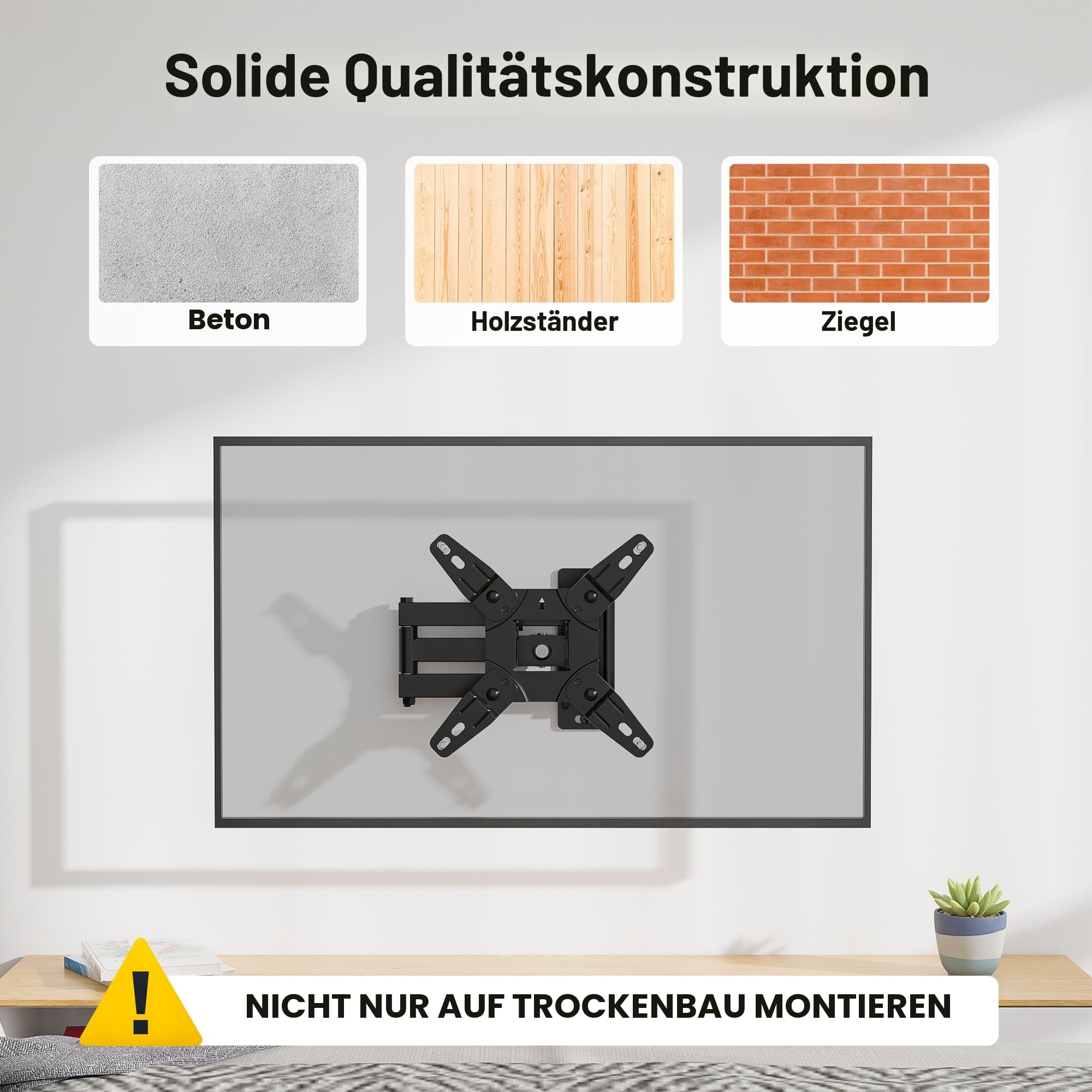 BONTEC TV Wandhalterung Schwenkbare, Neigbare, Drehbar Fernseher Halterung für 13-42 Zoll LED LCD OLED Flach/Curved-Fernseher bis zu 20kg, TV-Halterung mit 400 mm Auszug, Max VESA 200x200mm 6