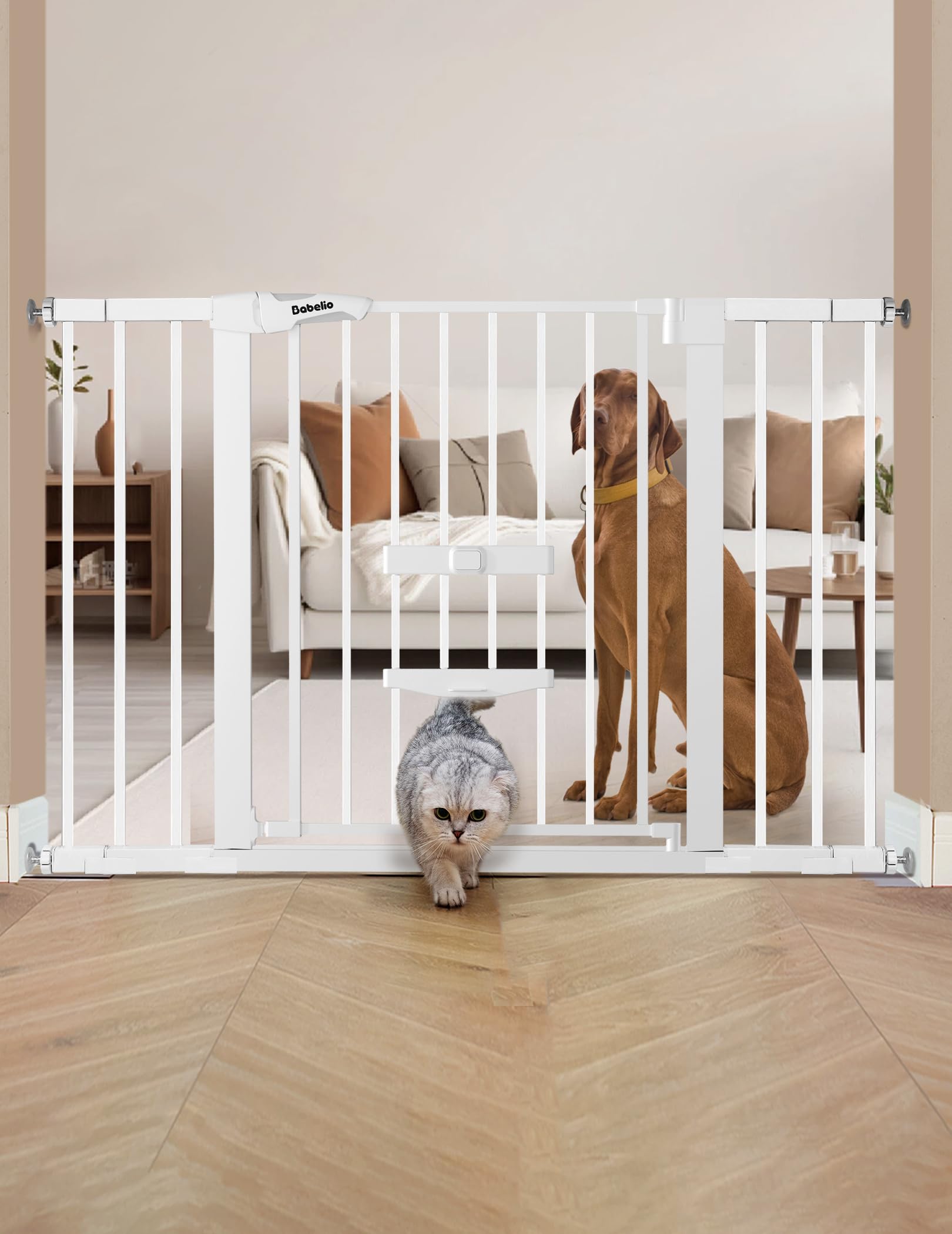Photo 1 of ****FINAL SALE NOT RETURNS****
BABELIO 29-48" Extra Wide Baby Gate with Cat Door,Auto Close Metal Pet Door for Stairs, Doorways, House, Pressure/Hardware Mounted, Easy Walk Thru, White