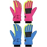 Wenouy 2 Pairs Kids Winter Snow Gloves Waterproof Windproof Warm Fleece Boys Girls Ski Gloves Outdoor Cold Weather
