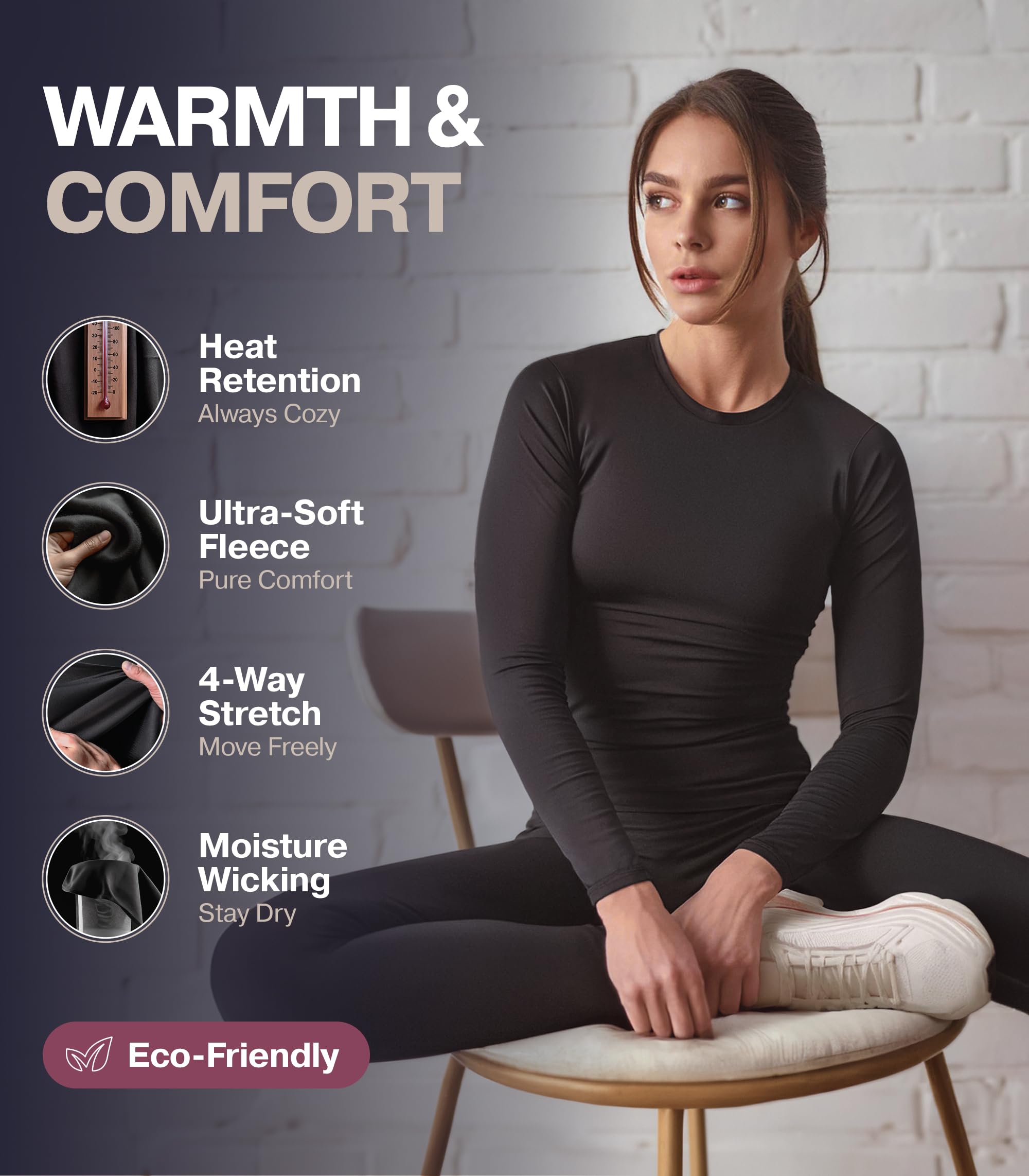 Thermajane Long Johns Thermal Underwear for Women Fleece Lined Base Layer Pajama Set Cold Weather