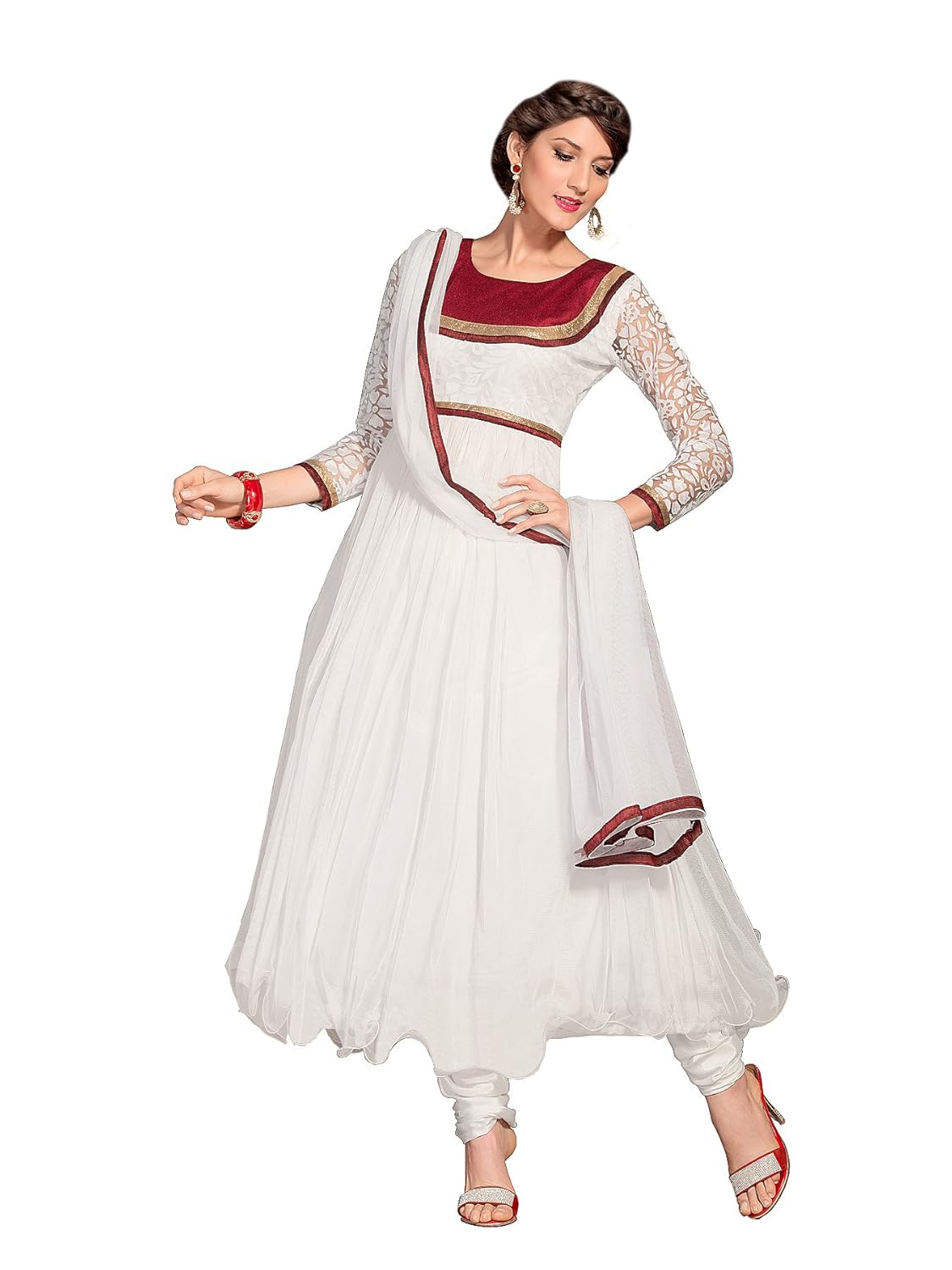 white anarkali dress material