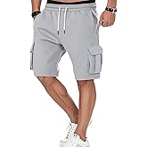 A WATERWANG Men's Cargo Sweat Shorts Casual Drawstring Elastic Waist Athletic Workout Gym Jogger Shorts with 5 Pockets
