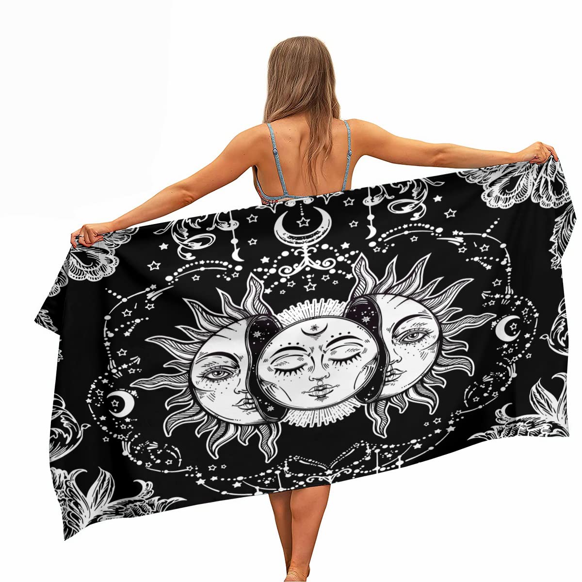 Ulticool Microfibre Towel – Sun Moon Tarot Bohemian – 160 x 80 cm – Lightweight Travel Towel Quick Drying Bath Towel Beach Towel Sauna Towel Microfibre Microfibre – for Travel Fitness Sports Beach
