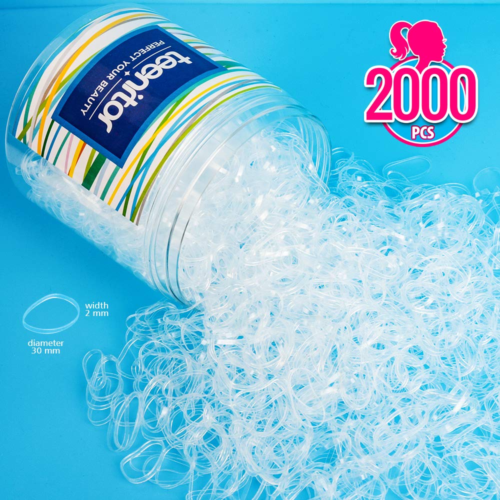 Clear Elastic Hair Bands, Teenitor 2000pcs Mini Hair Rubber Bands with a Box, Soft Hair Elastics Ties Bands 2mm in Width and 30mm in Length : Beauty