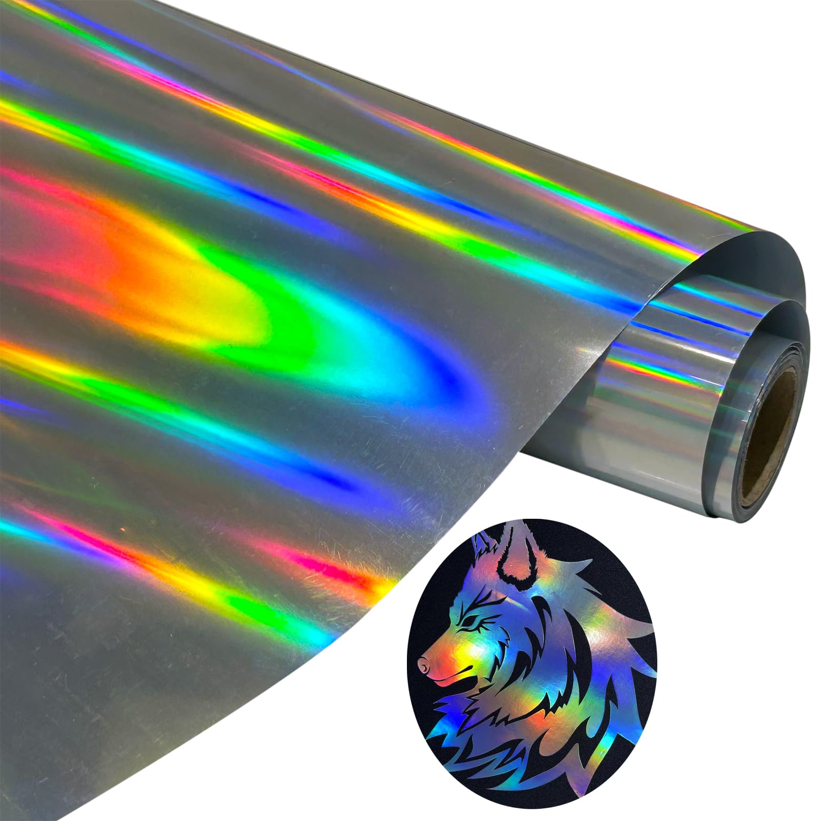 Holographic Htv Reflective Rainbow Heat Transfer Vinyl Silver HTV Vinyl Rolls 10 Inch x 6 Feet Iron on Vinyl for Cricut, T-Shirts DIY Design, Silhouette Cameo & Heat Press Machine