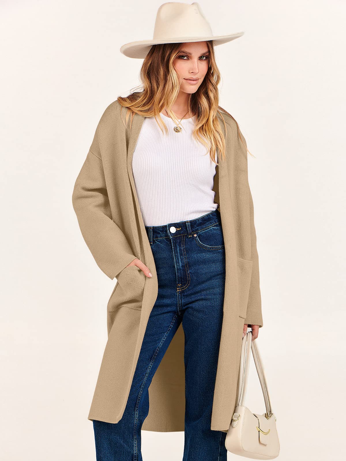 ANRABESS Women's Cardigan Long Sweater Oversized Open Front Knit Duster Coat 2025 Trendy Lady Fall Coatigan Outerwear