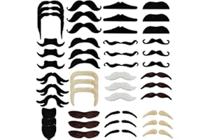 Jutoe 48pcs Fake Mustaches, Halloween Self Adhesive Novelty Mustache Set Fiesta Party Supplies for Halloween