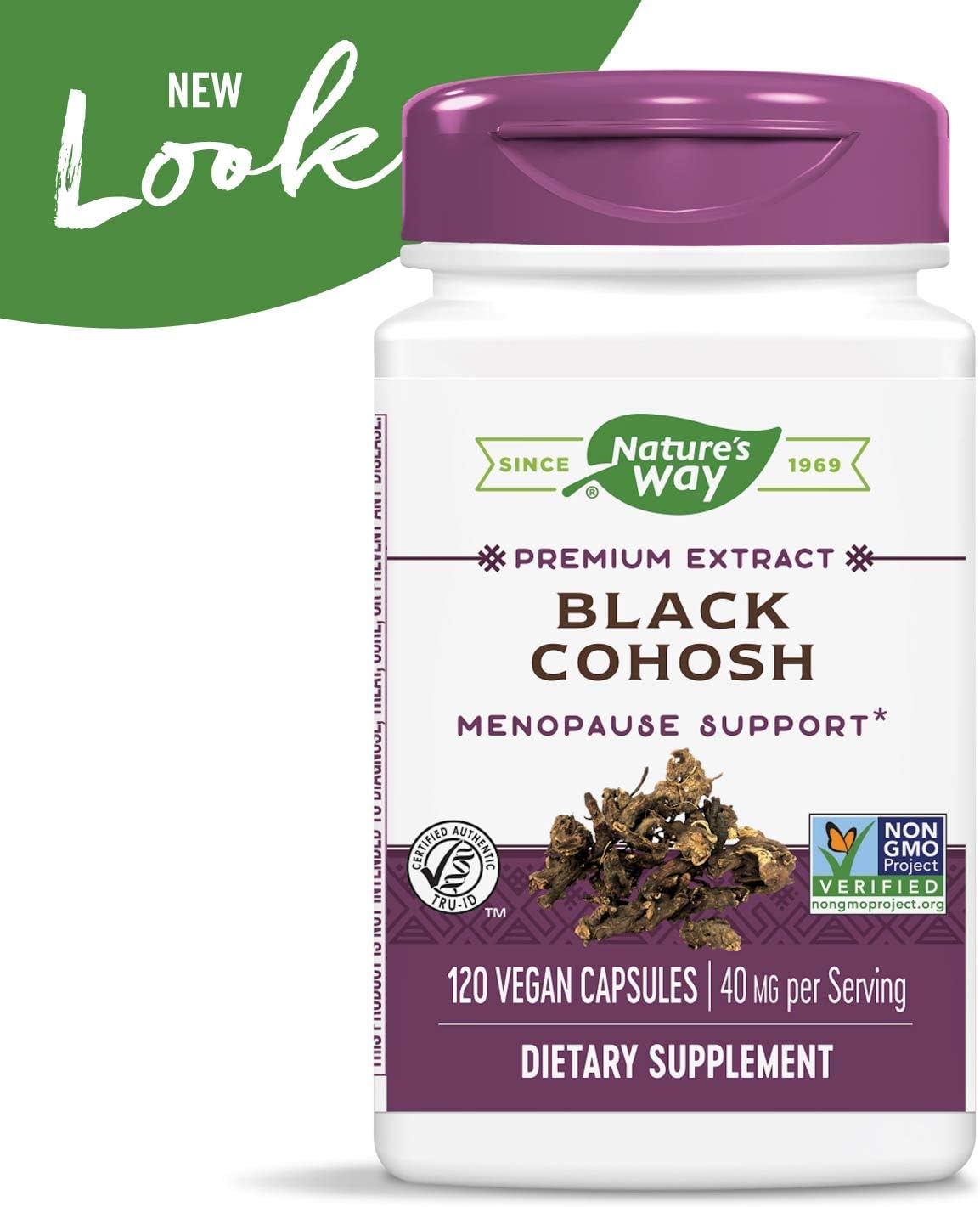 Nature's Way Standardized Black Cohosh, 2.5% Triterpene Glycosides per serving, 40 mg per serving, Non-GMO Project Verified, Gluten Free, Vegetarian, 120 Capsules: Health & Personal Care