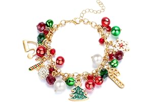 Joyline Christmas Bracelet for Women Jingle Bells Snowflake Christmas Tree Charms Crystal Bracelet Festive Party Outfit Jewelry Gifts