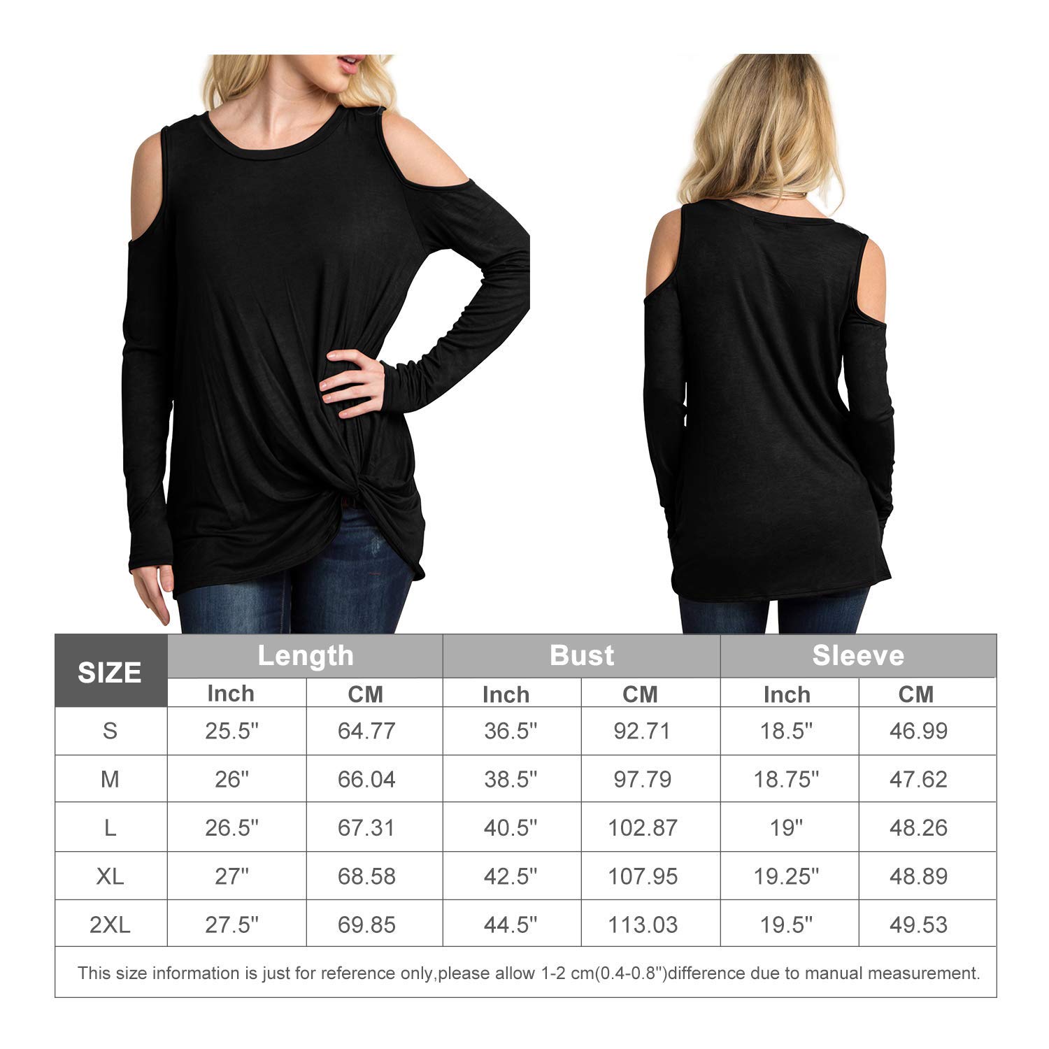 Eanklosco Cold Shoulder Tops Women Off Shoulder Blouses Long Sleeve Shirts with Front Knot Design Tunics Navy Blue M/UK 10