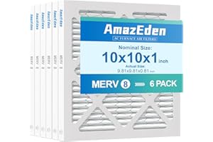AmazEden 10x10x1 AC Air Filter MERV 8 (6-Pack) MPR 600 FPR 5 HVAC Furnace Pleated Filters Dust Defense Air Filters Replacement (Exact Dimensions: 9.81x9.81x0.81 Inches)