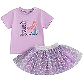 Lamuusaa Toddler Baby Girl Birthday Outfit 1st Romper 2nd/3rd/4th/5th/6th Sweatshirt Mermaid Tutu Skirts Cake Smash Outfit