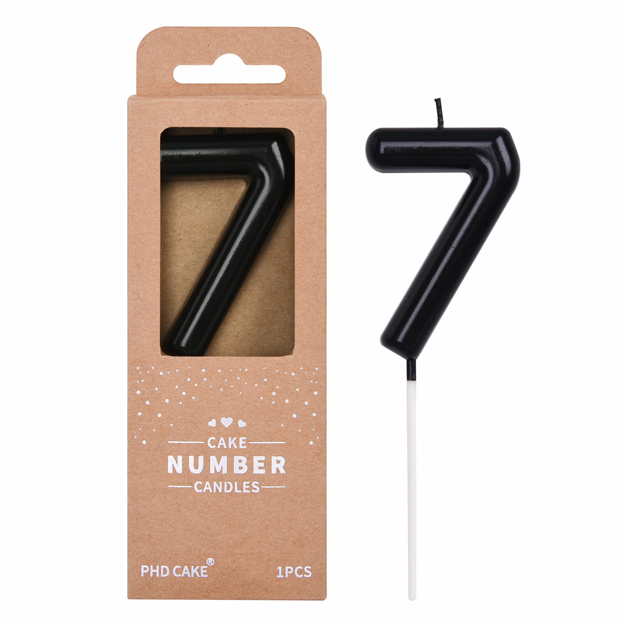 PHD CAKE 2.76 inch Classical Black 7 Number Birthday Candles, Party Celebration