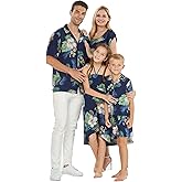 Matchable Family Hawaiian Luau Men Women Girl Boy Clothes in Pineapple Garden Navy