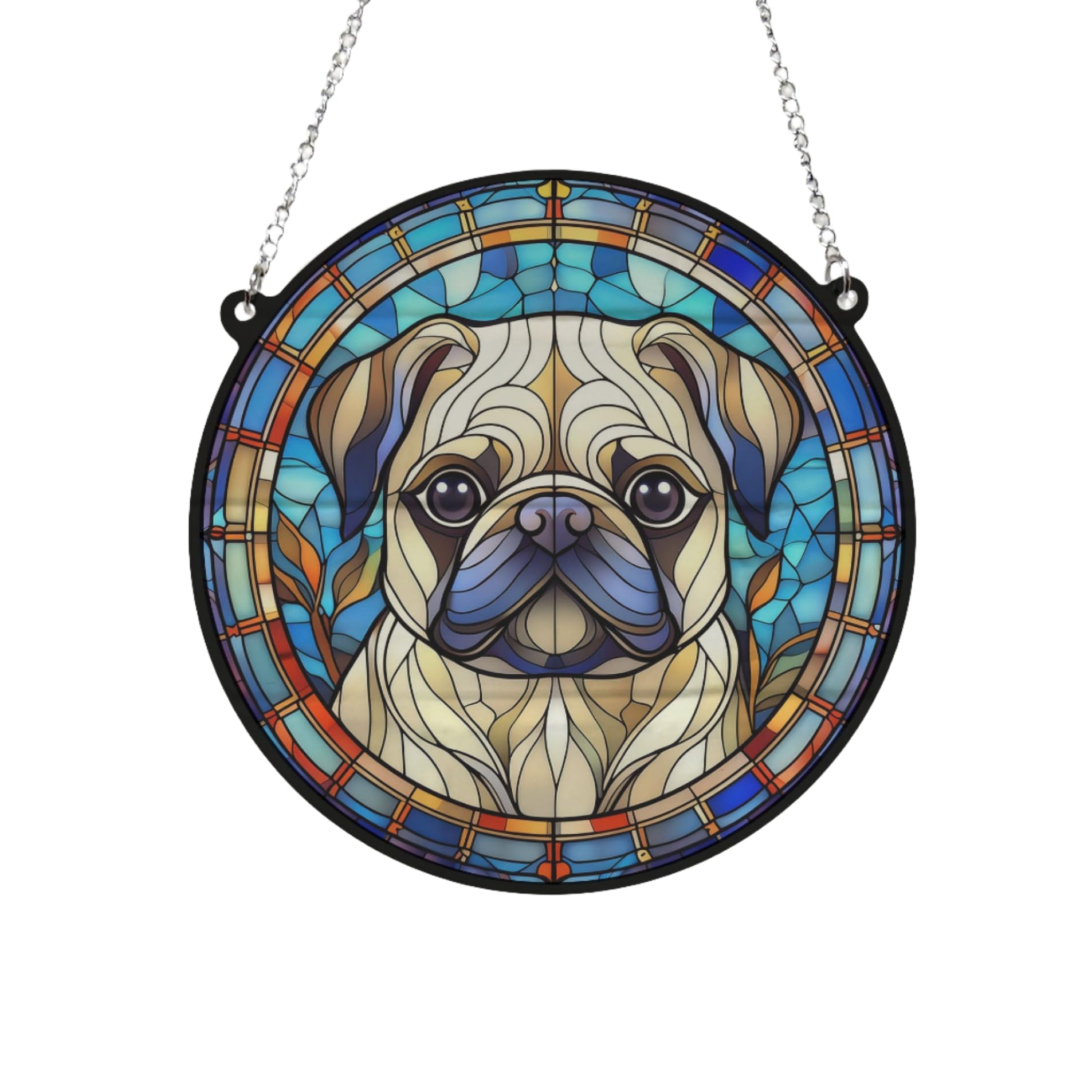 Pug Stained Glass Effect Suncatcher Gift for Dog Lovers - 19cm