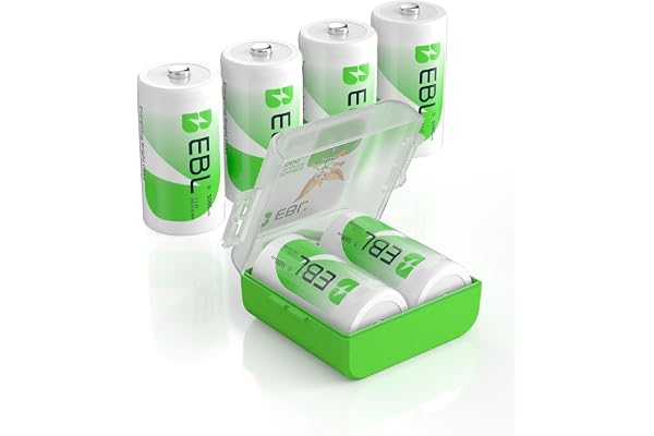 EBL 6 Pack C Cell Rechargeable Batteries 5000mAh 1.2V Ni-Mh C Size Batteries 1500 Cycle (Battery Case Included)