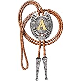 HLYMPONY Bolo tie for Men Western Cowboy Brown Leather Necktie Initial Letter ABCDJMR to Z Bolo ties for Women