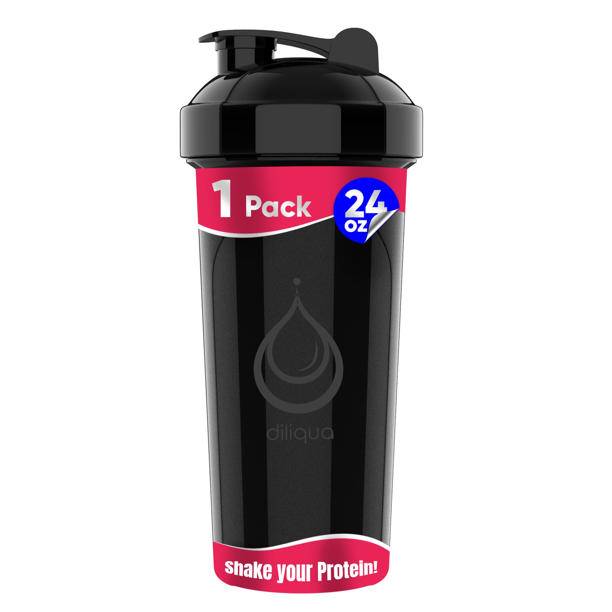 Photo 1 of diliqua 1 PACK, 24 oz Shaker Bottle with Powerful Wire Whisks for Protein Mixes | Leakproof Blender Shaker Bottle (Black)| BPA-Free & Dishwasher Safe | Shaker Cup for Protein Shakes
