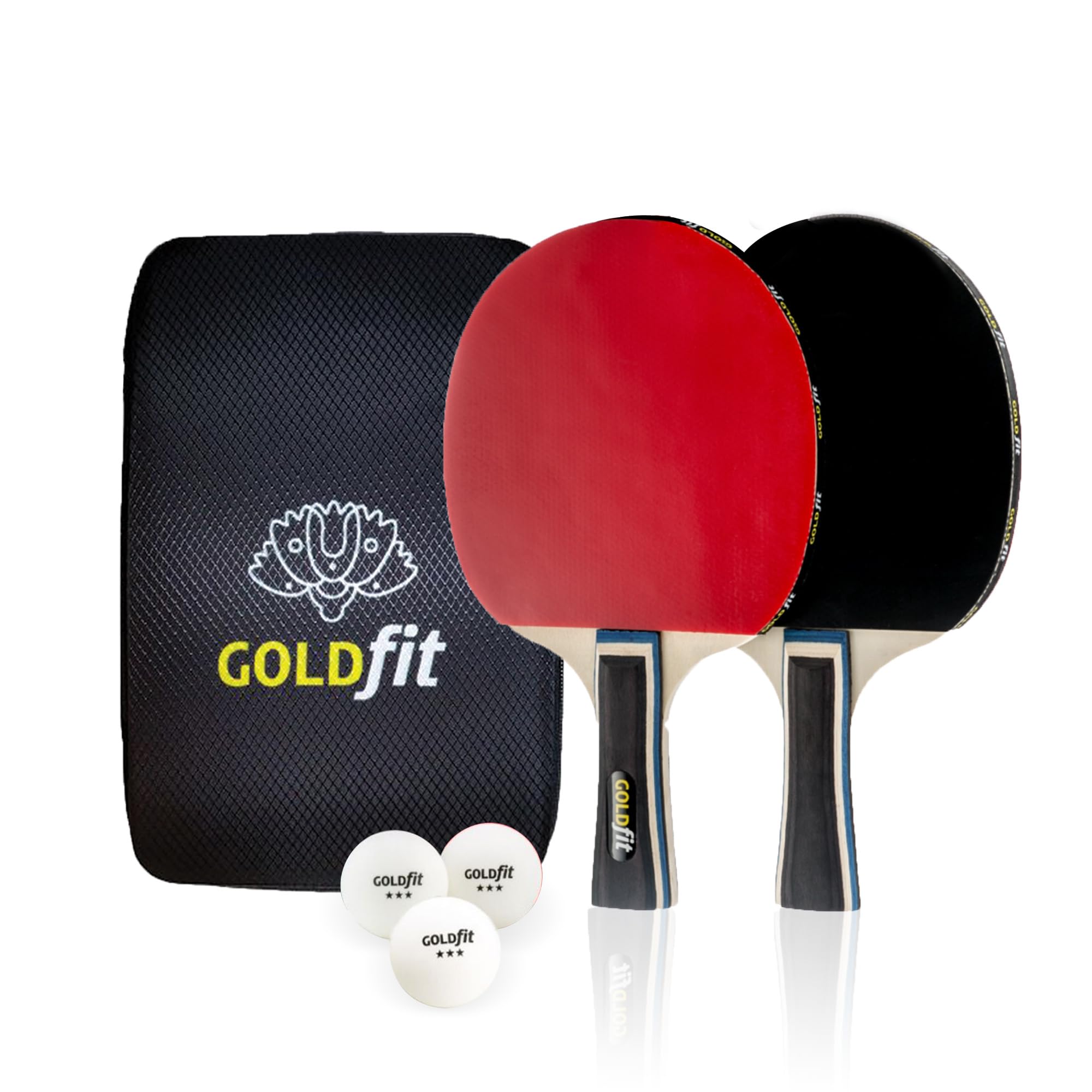 GOLDMAN SERVICE Table Tennis Bats and Balls Set, Ping Pong Bat & table tennis rackets for Beginners & Professionals, Outdoor Table Tennis Bats with 2 Ping Pong Rackets + 3 Ball, protective case