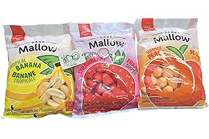 Fruity Marshmallow Bundle – Peach, Banana & Strawberry (3x150g = 450g) + Hand-Painted Keychain | Guimauves fruitées – Pêche, 