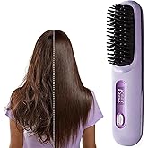 2026 New Go Brush Pro for Short Hair, Portable Straightener Brushs for Travel, with LCD Temperature Display，Fast Heating Cordless Mini Hair Brushs Styling Tools (Purple)