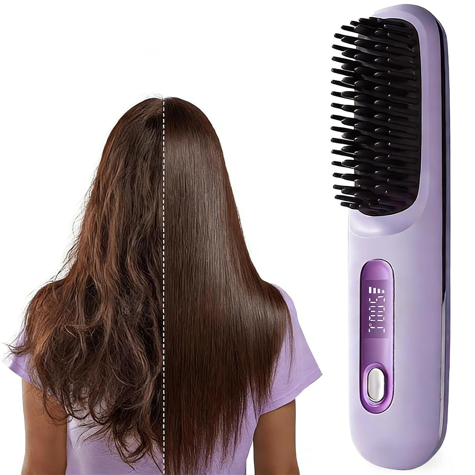 Photo 1 of 2026 New Go Brush Pro for Short Hair, Portable Straightener Brushs for Travel, with LCD Temperature Display?Fast Heating Cordless Mini Hair Brushs Styling Tools (Purple)