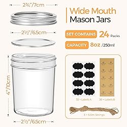 ComSaf Small Mason Jars 8 oz, 24Pcs Regular Mouth