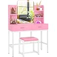 Armocity Vanity Desk With Lighted Mirror - 2 Drawers, Pink, Makeup Dressing Table - View #7