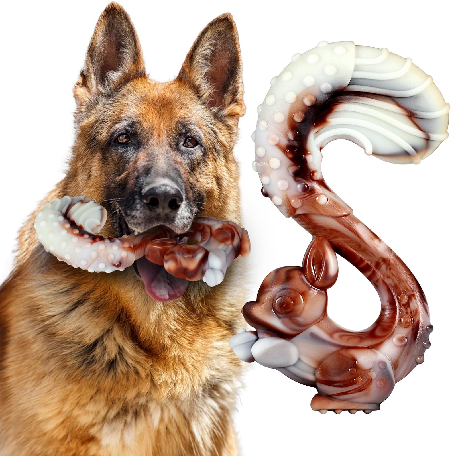 Mapneng Indestructible Dog Chew Toys for Aggressive Chewers, Long Lasting Beef Flavour Nylon Dog Chew Toys, Tough Toys for Medium and Large Dogs, Teeth Brushing and Boredom Brearking (Squirrel)