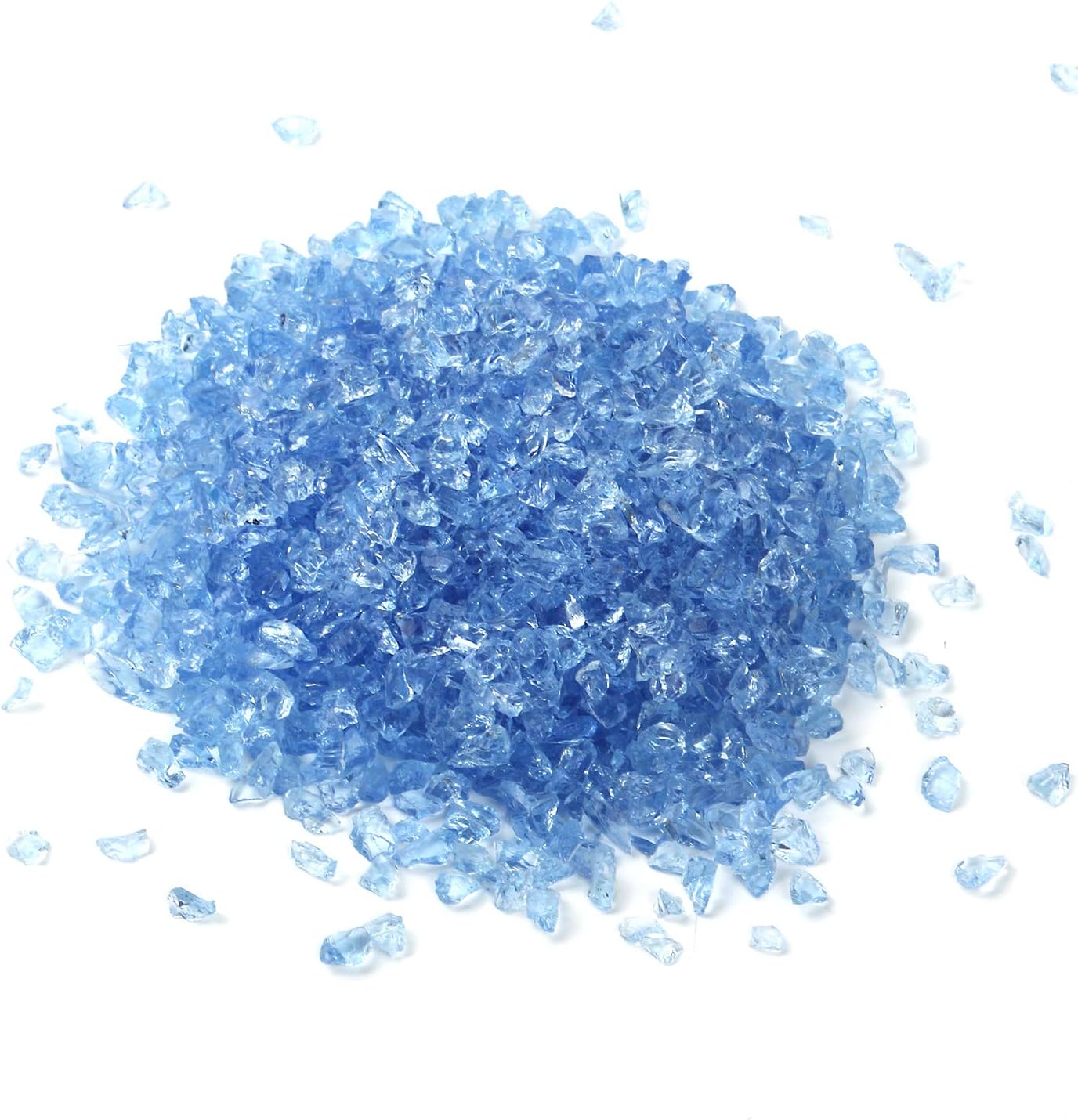 Alan Stone Reflective Tempered High Luster Fire Glass, Fire Pit Glass Gravel,Fire Glass Rocks Pebbles,3-6mm (Light Blue)