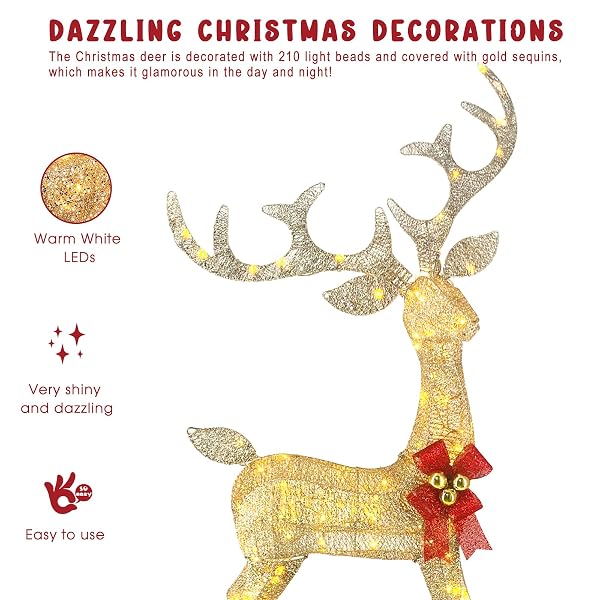 5FT LIGHT UP CHRISTMAS REINDEER OUTDOOR DECOR, 3PCS LARGE HANDMADE CHRISTMAS DEER DECORATIONS WITH 240 LED FOR YARD DISPLAY HOME DECOR, SAFE MATERIAL METAL GROUND STAKES, PLUG AND PLAY