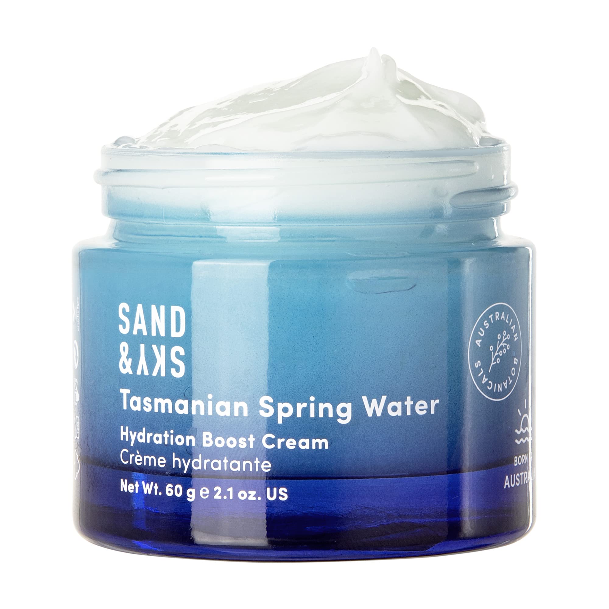 Sand & Sky Tasmanian Spring Water Gel Moisturizer with Hyaluronic Acid & Seaweed Extract - Lightweight Water-Based Face Cream, Forms Protective Layer, 1.7 oz