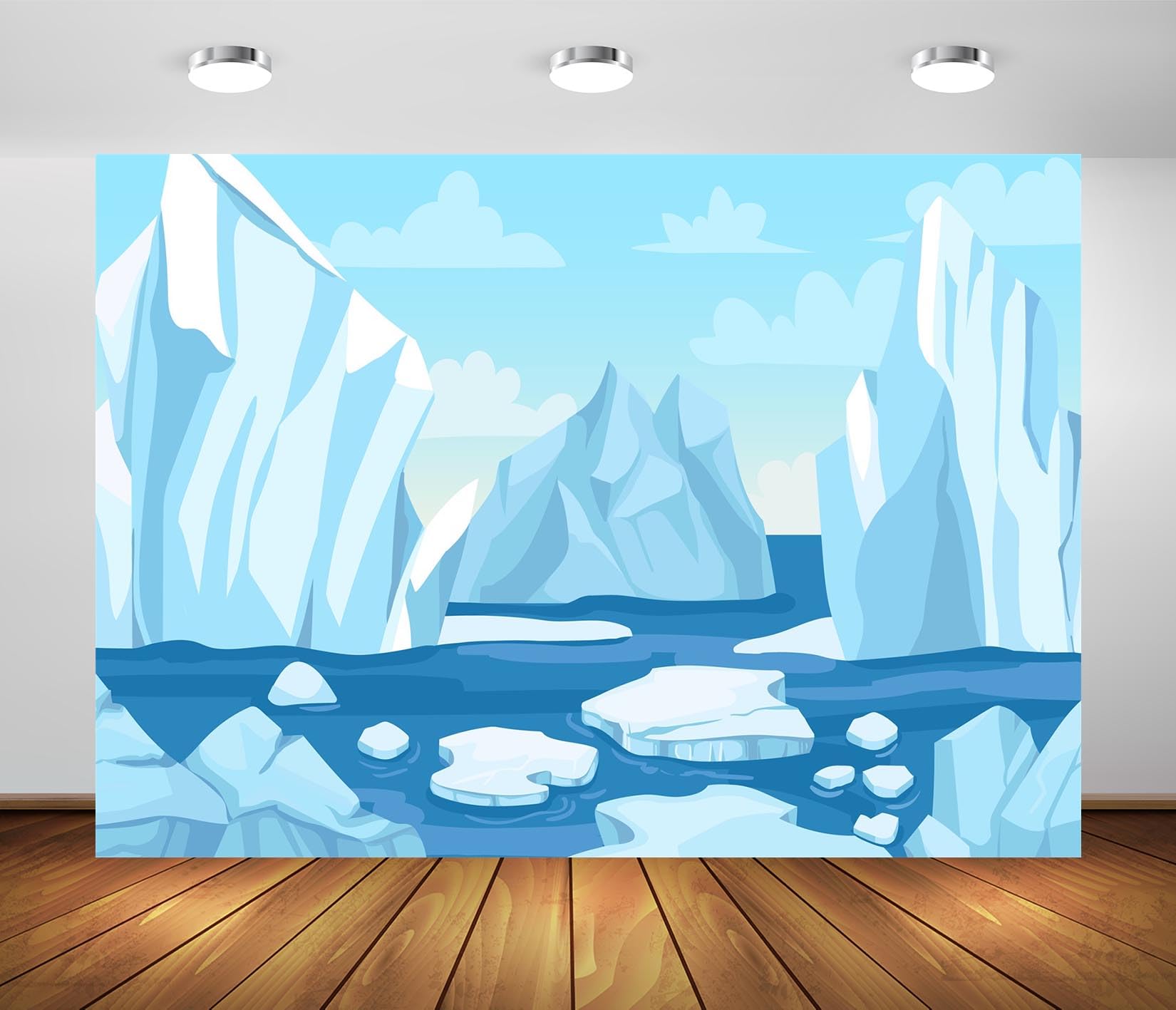 Photo 1 of BELECO 7x5ft Fabric Cartoon Arctic Winter Scene Backdrop Icebergs Glacier and ICY Cliff Snow Mountains Polar Nature Background Christmas New Year Party Decorations Kids Adults Photo Studio Props