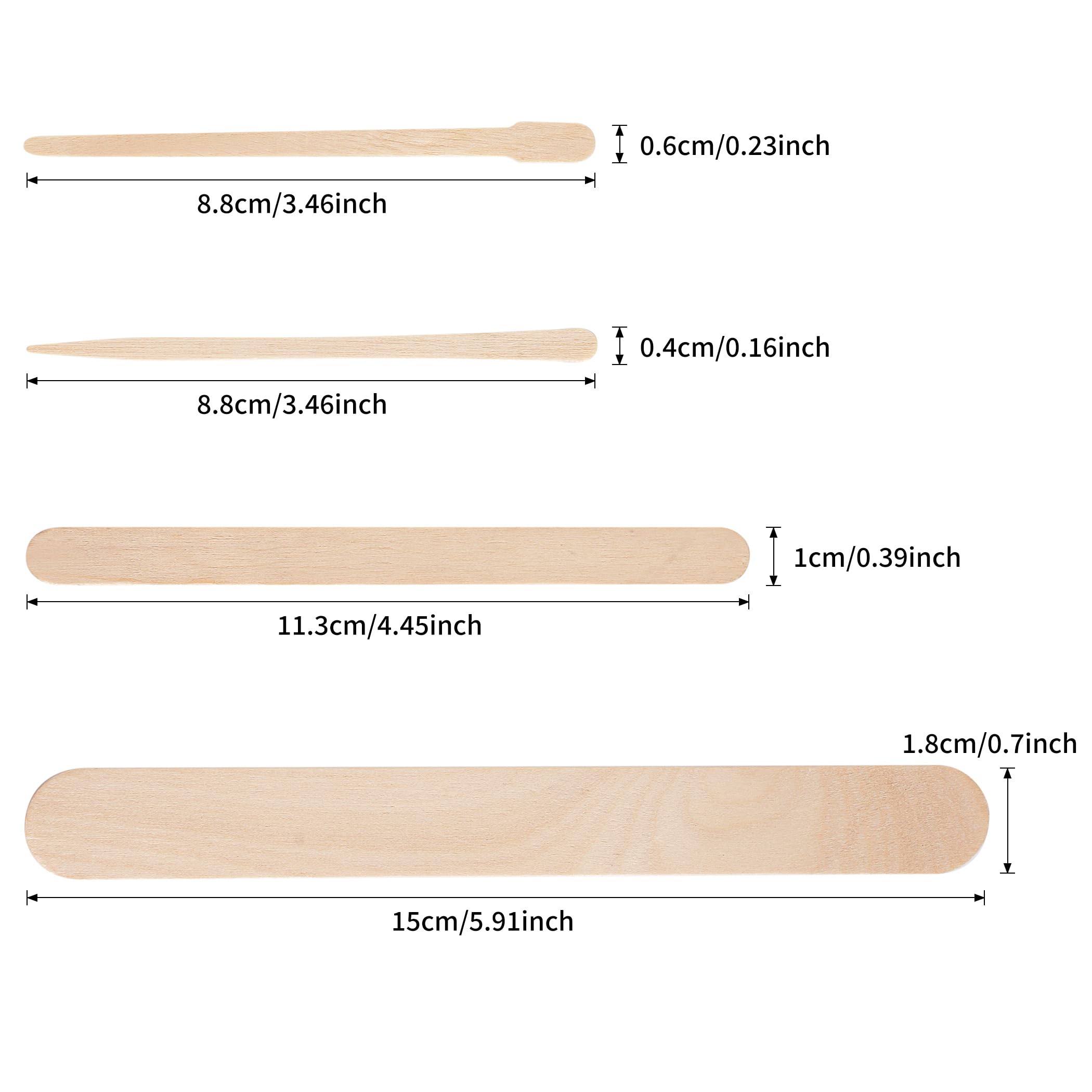 1000Pcs Wooden Wax Sticks, 4 Style Assorted Wood Waxing Sticks for Body Legs Face Waxing Applicator Sticks Eyebrow Wax Spatula Applicator for Hair Removal and Wood Craft Sticks