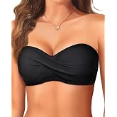 Tempt Me Bandeau Bikini Tops Strapless Swim Top Only | Strapless,Bandeau,Fixed Bra Pads,Quick Dry,Multiple Colors,Breathable Material