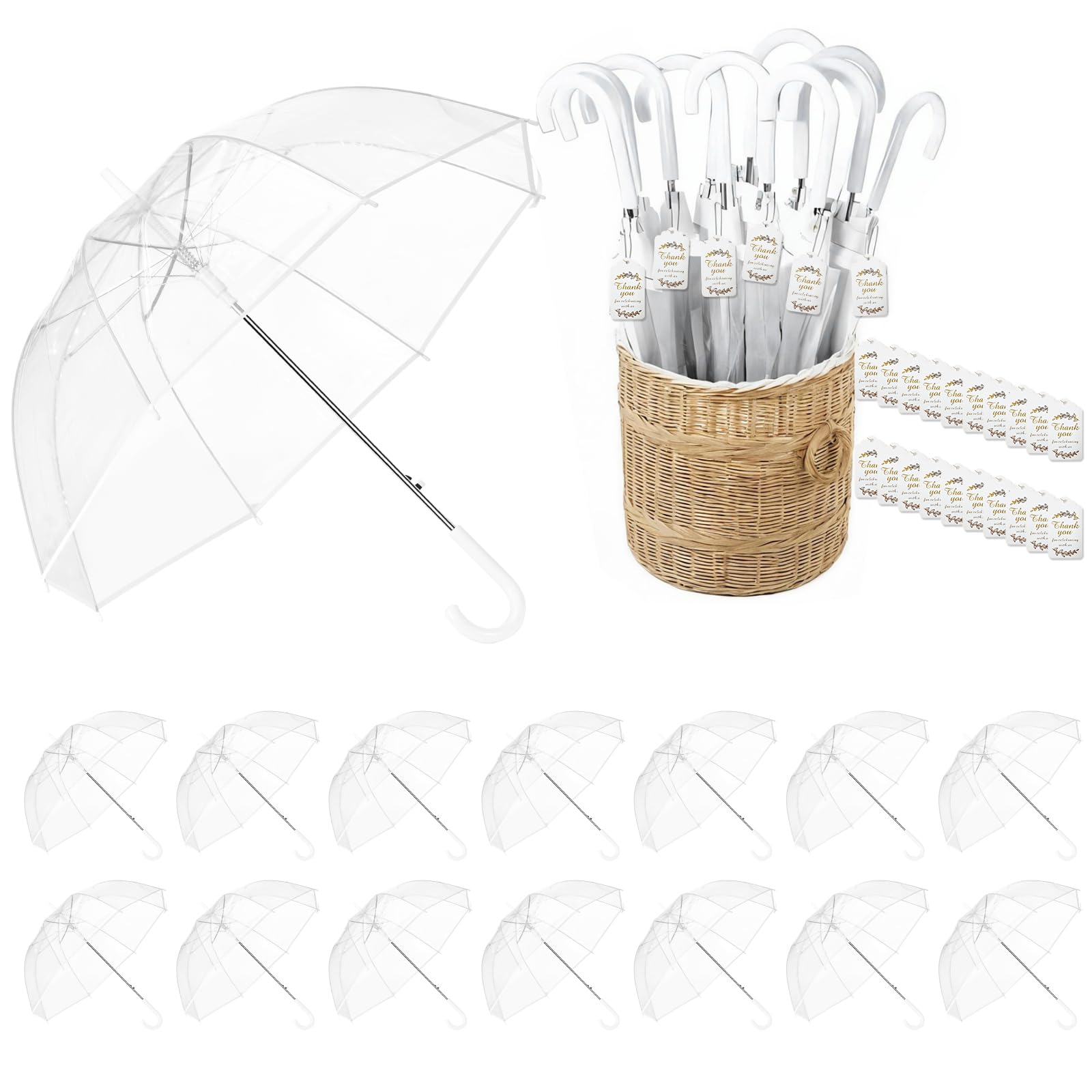 Photo 1 of ANABIUP 15-Pack Wedding Umbrellas, Windproof Bulk with Thank You Tags, Large Dome Guest Favors for Wedding Party & Outdoor Photography Without Basket